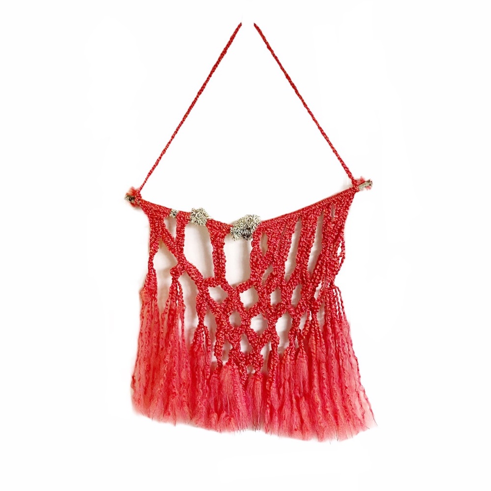 Hand Tied Macrame Wall Decor on Moss Branch